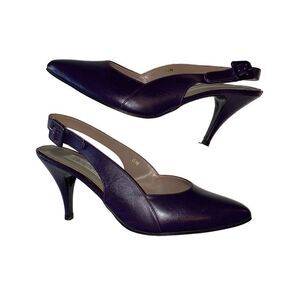 vintage hippopotamus made in brazil heels purple eggplant slingback leather 8